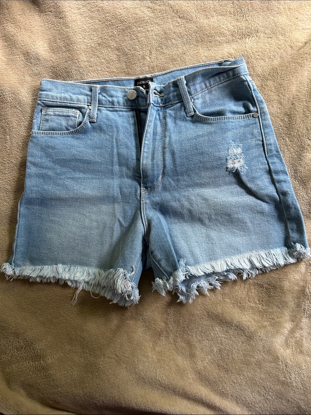 Just Black Light Blue Frayed Hem Denim Shorts